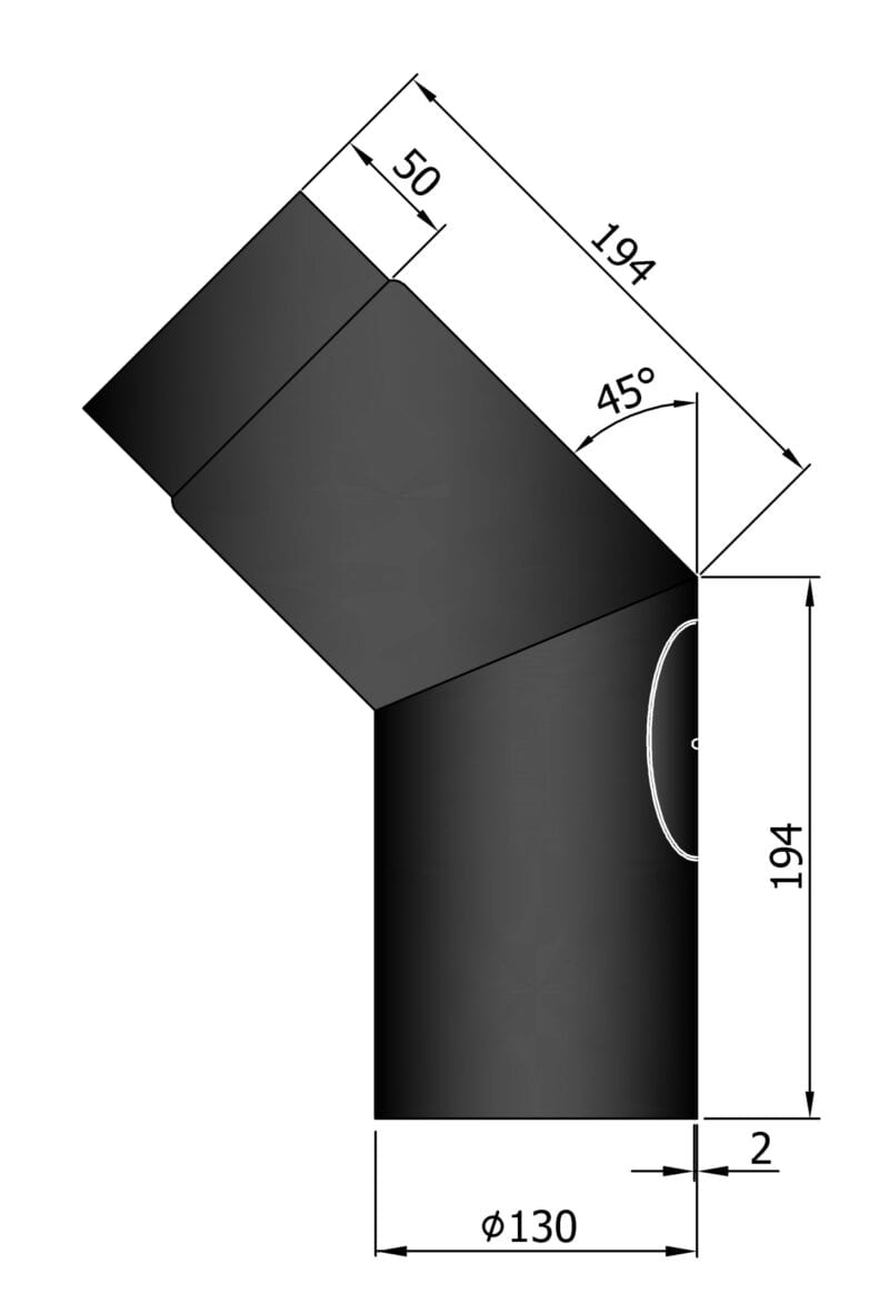 Knæ rør 45g ø130mm med klap. - EF Handel