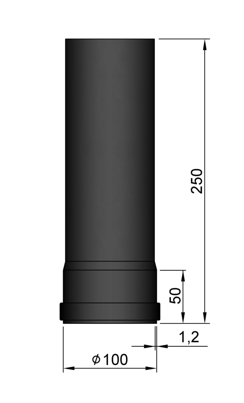 Lige Rør ø.100mm x 250mm-aftræksrør-skorstensrør